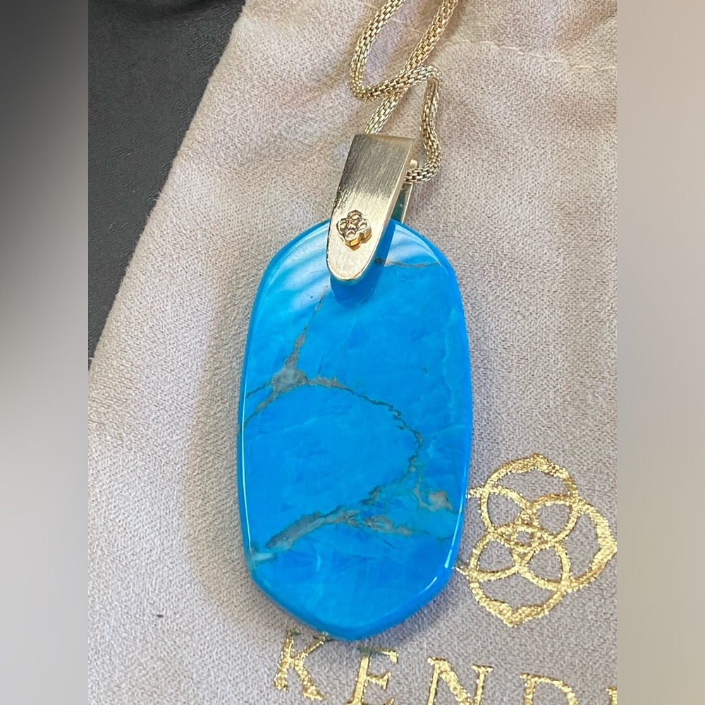 New Kendra Scott Inez Bronze Blue Turquoise Magnesite Pendant Necklace - Picture 4 of 8